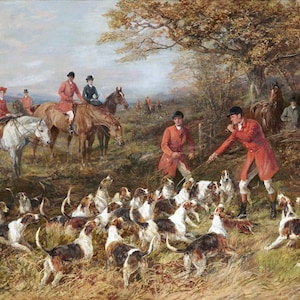Hunters and hounds, by Heywood Hardy Painting Poster Canvas Print Textured Photo Paper