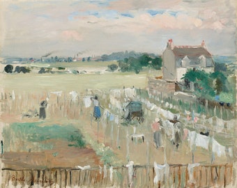Berthe Morisot, Hanging the Laundry out to Dry, 1875 Painting Poster print Textured Photo Paper