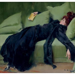 Decadente giovane donna dopo il ballo Ramon Casas pittura poster stampa su tela carta fotografica strutturata