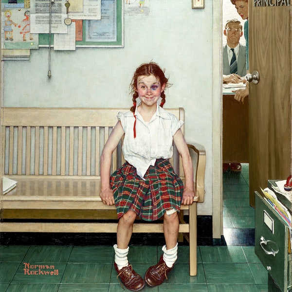 Girl With Black Eye - Norman Rockwell Painting Poster Canvas Print Textured Photo Paper