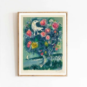 Marc Chagall, Ángel de la bahía con un ramo de rosas, de Niza y la Costa Azul, cuadro, póster, impresión en lienzo, papel texturizado