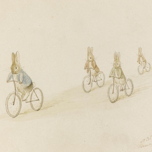 Beatrix Potter Biker Bunnies Vintage Malerei Illustration Poster Leinwanddruck Strukturiertes Fotopapier