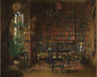 Harriet Backer The Library of Thorvald Boeck (1902) Painting Poster Canvas print Textured Photo Paper