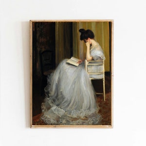 Jacques-Emile Blanche 1890 Donna che legge un libro Vintage Wall Art Dark Academia Decor Painting Poster stampa su tela Carta fotografica strutturata