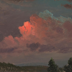 Frederic Edwin Church Red Sunset Sky Landscape Painting Poster Canvas Print Textured Art Paper