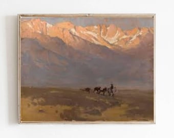 Edgar Payne High Sierras Vintage Western Oil Painting Wild West Wall Art Rider with Pack Horses Beneath Mount Whitney Poster Canvas Print