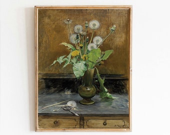 BERTHA WEGMANN (DANISH, 1847–1926), Dandelions Painting Poster Print Textured Paper