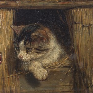 Henriette Ronner-Knip A kitten playing with a butterfly painting poster canvas print