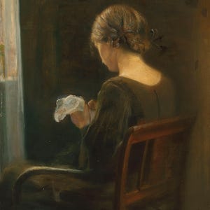 Carl vilhelm holsøe cucito alla finestra dipinto poster stampa su tela carta fotografica strutturata
