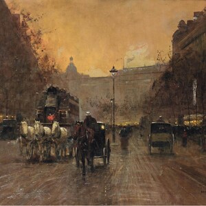 Edouard Leon Cortès Boulevard in Montmartre, Paris Painting Poster Canvas Print