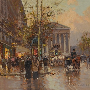 Edouard Leon Cotes Rue Royale & La Madeleine Gemälde Poster Leinwand Strukturiertes Fotopapier