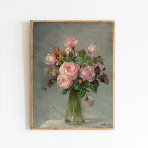 Póster de pintura de rosas en jarrón de cristal de Bertha Wegmann, impresión en lienzo, papel texturizado