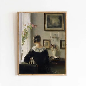 Carl Vihelm Holsoe Woman Reading by the Window Painting Poster canvas Print Textured Photo Paper