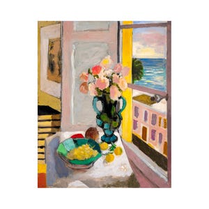 Henri Matisse, Safrano Roses at the Window, 1925 Painting Poster Canvas Print Textured Photo Paper