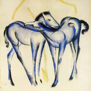 Two Blue Foals by Franz Marc Painting Poster Canvas Print Textured Photo Paper