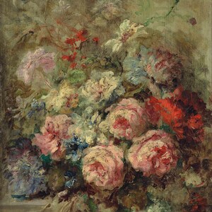 Narcisse-Virgile Diaz de la Peña Natura morta con rose dipinto poster stampa su tela carta fotografica testurizzata