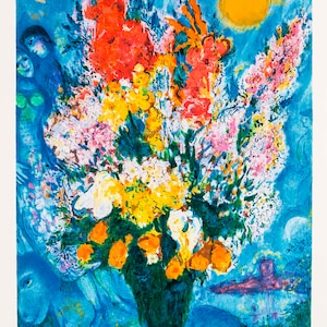 Marc Chagall – Le Bouquet Illuminant Le Ciel Pittura Poster Stampa su tela carta ruvida