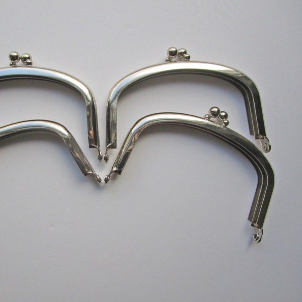 4 Silver Metal Clutch Purse Frames with Kiss-Lock Closures, 3.5"