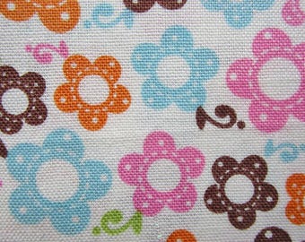 Tela de algodón para costura y acolchado, flores estilizadas multicolores, 56 x 50 cm