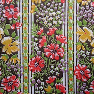 Vintage Cotton/Poly Blend Fabric, Floral Stripe, 44&quot; x 64&quot; plus Scraps