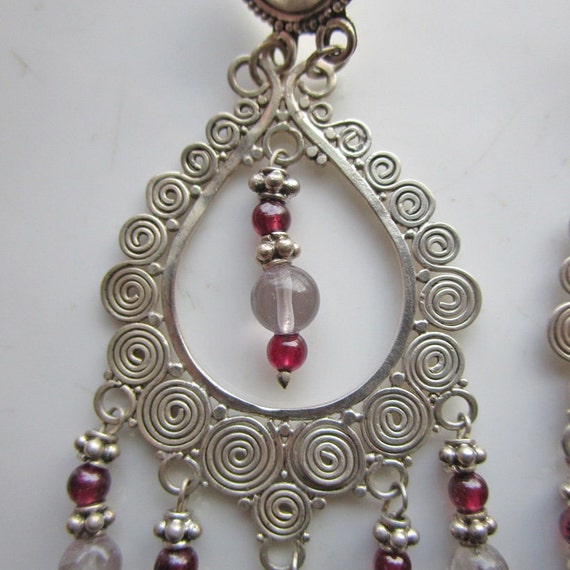 Vintage Sterling Silver Earrings with Beaded Dang… - image 2