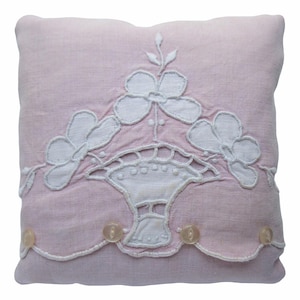 Vintage Linen Lavender Sachet, Pink & White Floral, 4.5&quot; Square