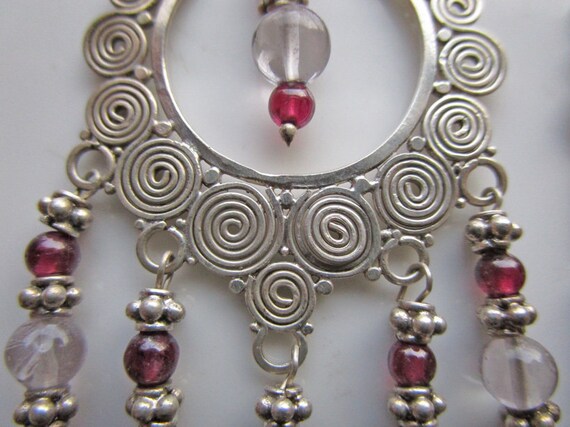 Vintage Sterling Silver Earrings with Beaded Dang… - image 3