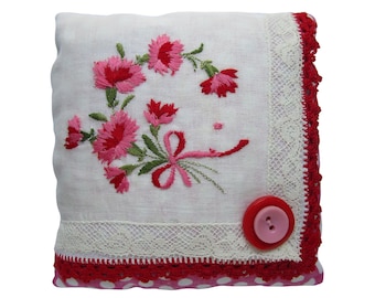 Saquito de pañuelo vintage: Claveles rosas