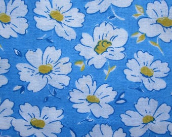 Tela de algodón para costura y acolchado, margaritas blancas sobre azul, dos piezas grandes