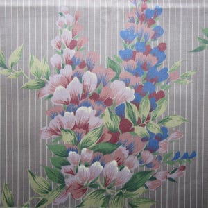 Vintage Decorator Screen Print Fabric, Floral Stripe, 56&quot; x 40&quot;