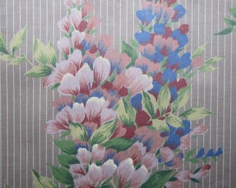 Tela serigrafiada decorativa vintage, rayas florales, 142 x 101 cm