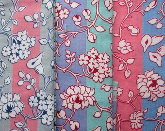 Retazos de tela de algodón con rayas florales vintage, 3 combinaciones de colores