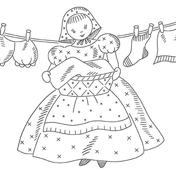 VP136 Laundry Helpers Vintage Hand-Embroidery Pattern PDF - Clothespin Bag or Apron