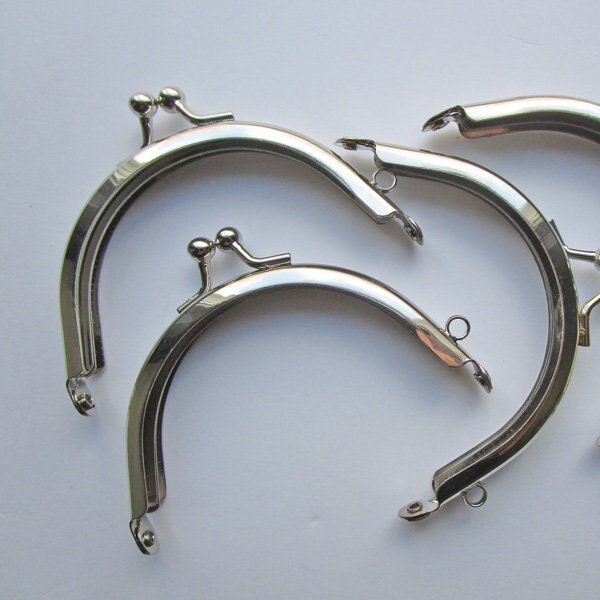 4 Silver Clutch Purse Frames with Kiss-Lock Closures, 3.25"
