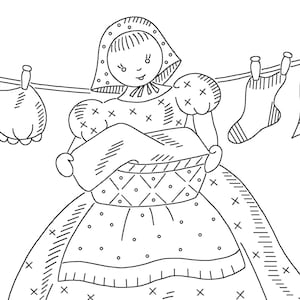 Laundry Helpers Vintage Hand-Embroidery Pattern PDF - Clothespin Bag (VP136) or Apron