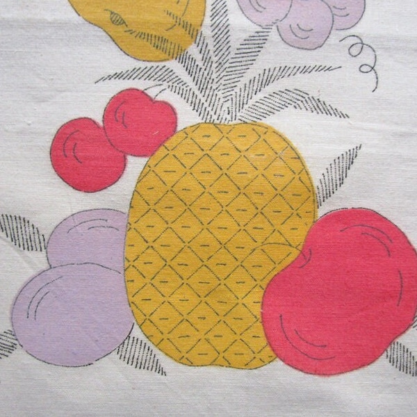 Vintage Stamped for Embroidery Kitchen Towel with Colorized Fruit Motifs, 27.5" x 13"