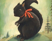 Common Black Squirrel with Ribbon Print 8x10