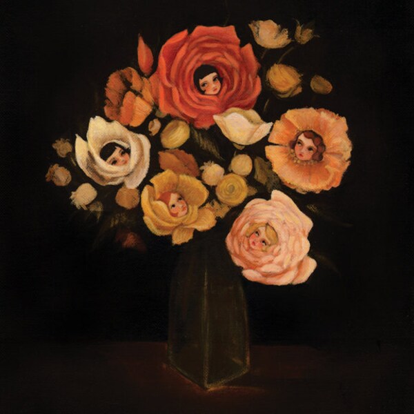 Alice im Wunderland-Kunst aus dem schwarzen Apple - Stillleben mit Live Blumen Print 8 x 10