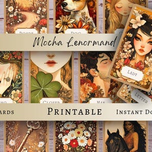 Mocha Lenormand Printable Oracle Cards: Digital Tarot Deck for Divination and Spiritual Guidance
