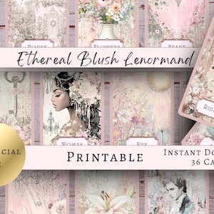 Baralho de Oráculo Lenormand Ethereal Blush: Cartas de Tarô para Imprimir com Licença Comercial
