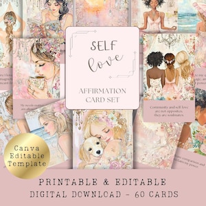 Selbstliebe Affirmationskarten zum Ausdrucken - Bearbeitbare Canva-Vorlage für den persönlichen und kommerziellen Gebrauch
