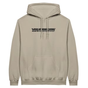 May include: A light beige hoodie with a black graphic print that says "VOLK RACING RAYS ENGINEERING".