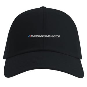 May include: Black baseball cap with a white embroidered "M Performance" logo.