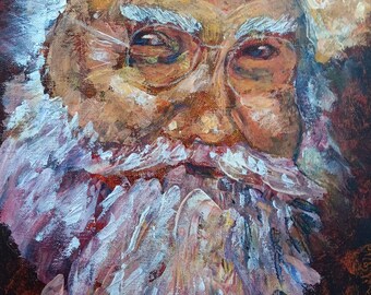 Stampa artistica vintage di Babbo Natale, dipinto nostalgico a tecnica mista (20x25 cm)