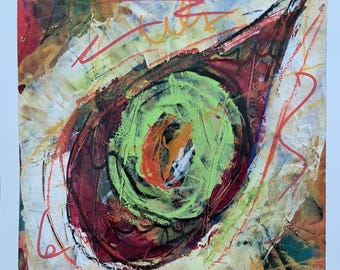 Original Eye Painting on Paper, Small Abstract Eye Art 5x5 to 18x12, Signed Mixed Media – Unblinking Series, Before the Burn Pile