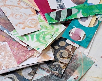 Raccolta di ritagli di carta – Materiale effimero originale stampato con gel, collage a tecnica mista (svuotamento magazzino)