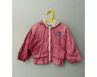 Vintage 90's Oshkosh Zip Up Pink Girls Small 4 Zip Up Jacket Ruffles Floral