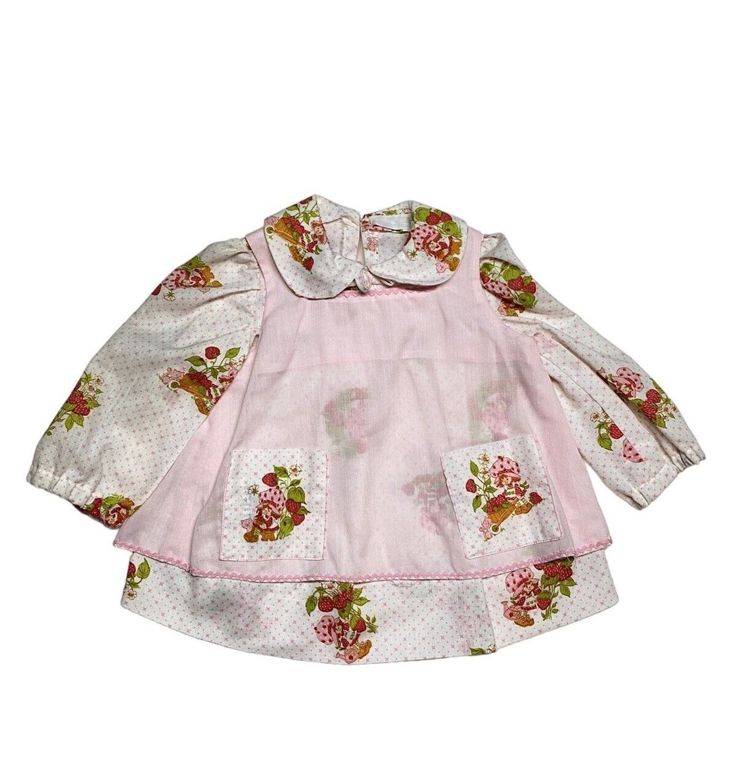 Vintage Aprons, Retro Aprons, Old Fashioned Aprons & Patterns Vintage Handmade Strawberry Shortcake Dress  Apron Baby Girls 12 Months $39.99 AT vintagedancer.com