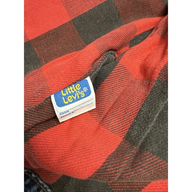 Chaqueta vaquera vintage Little Levis con etiqueta naranja y forro a cuadros de búfalo, talla 6. LEER imagen 5