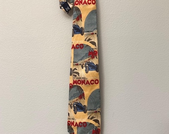 Corbata de seda vintage para hombre de Polo Ralph Lauren con diseño del coche del Gran Premio de Mónaco.